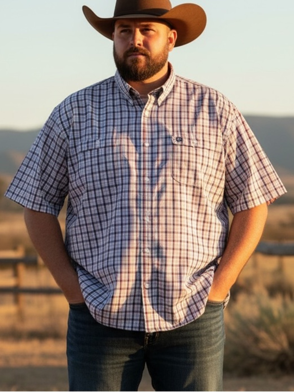Wrangler x George Strait Mens Short-Sleeve Plaid Button-Down Western Shirt 4X